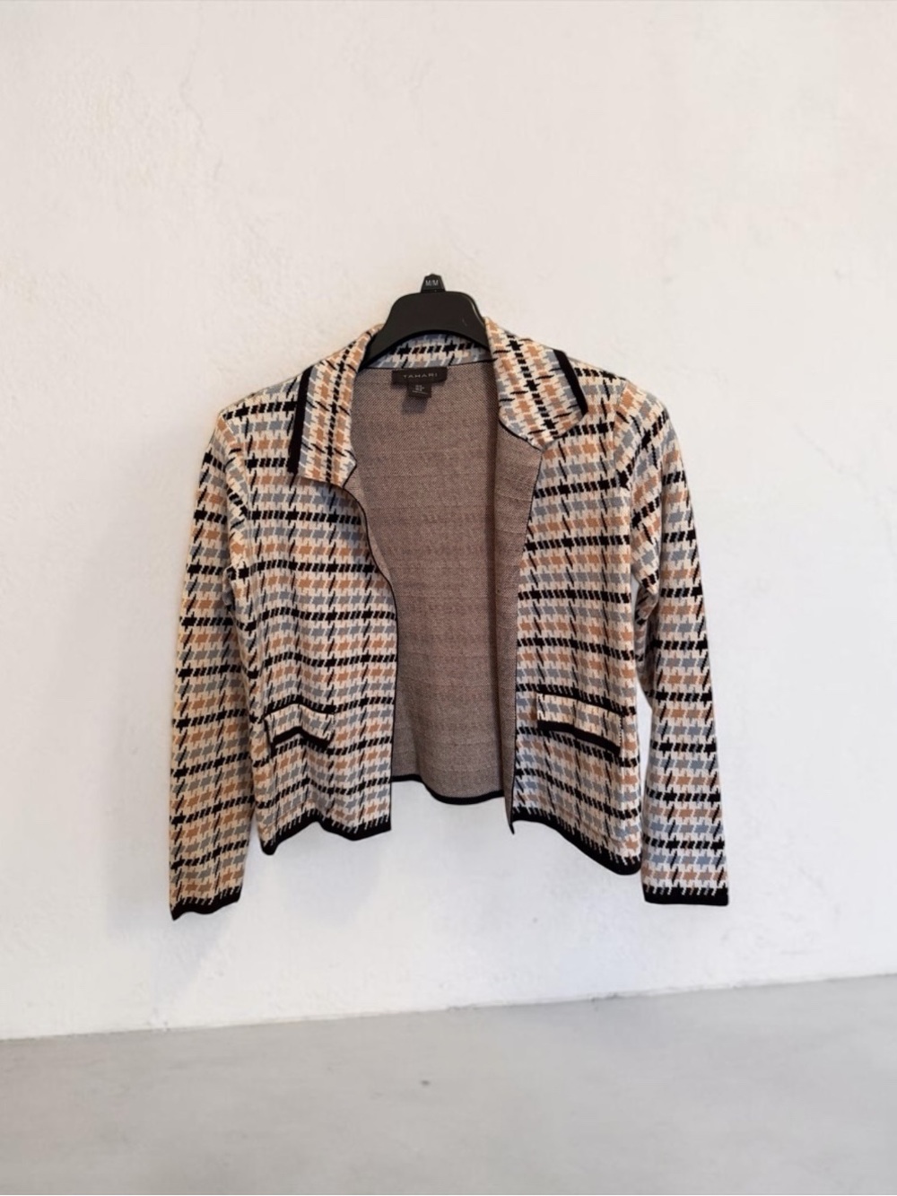 Tahari Plaid Knit Blazer Jacket Womens Medium